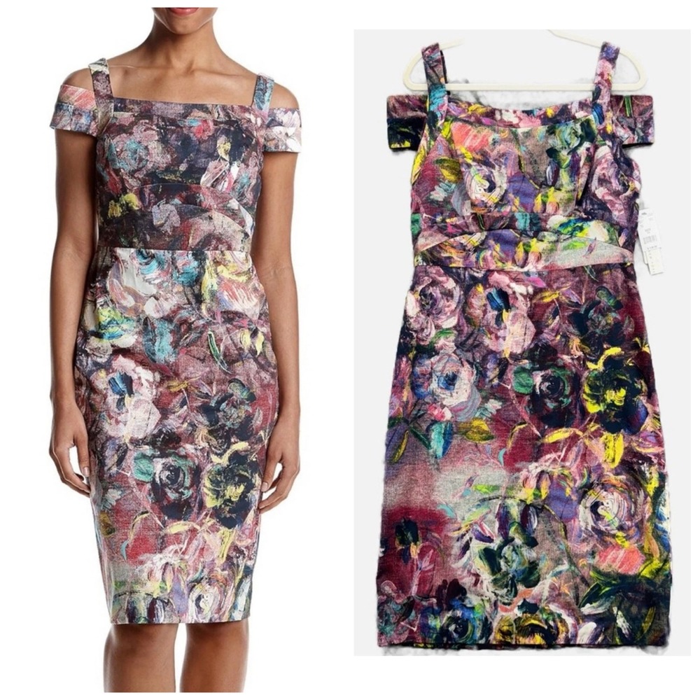 Nicole Miller New York Womens Midi Dress Sz‎ 14 Colorful Artsy Party Event